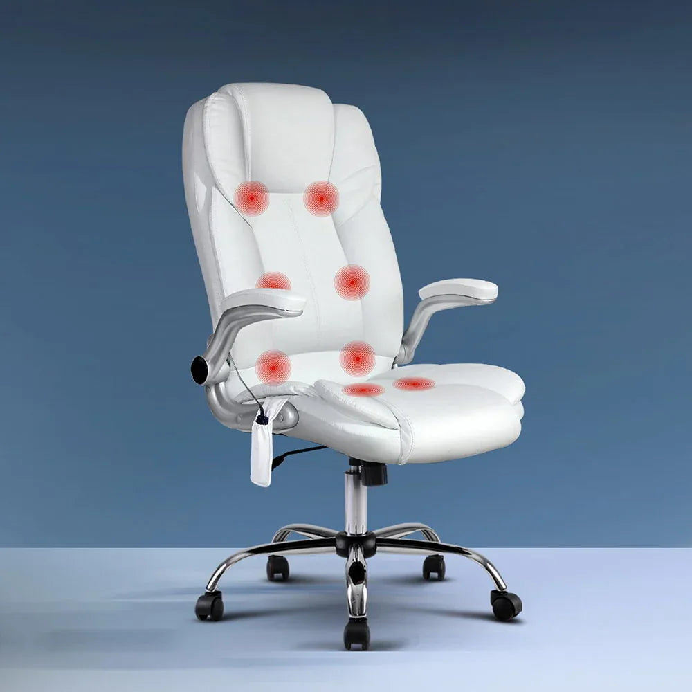 Artiss 8 Point Massage Office Chair PU Leather White - Mekamart Australia