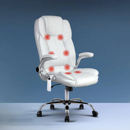 Artiss 8 Point Massage Office Chair PU Leather White - Mekamart Australia