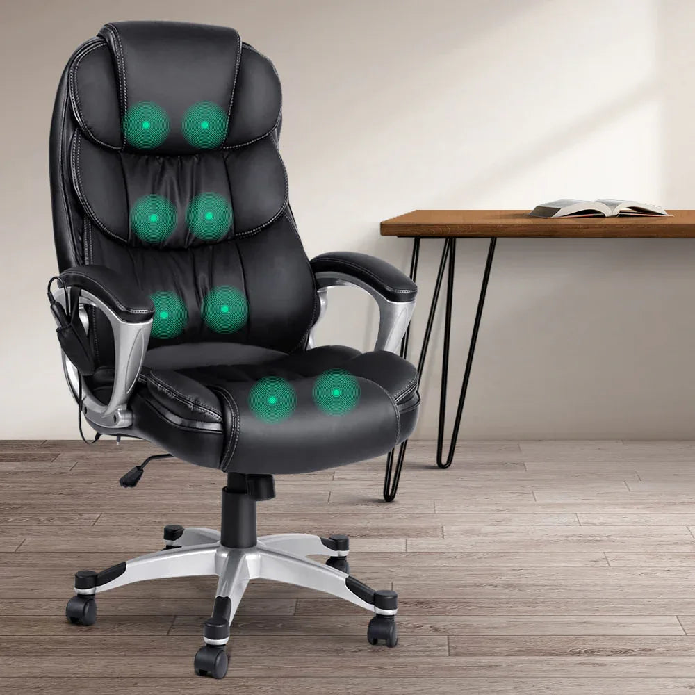 Artiss 8 Point Massage Office Chair Heated Seat PU Black - Mekamart Australia