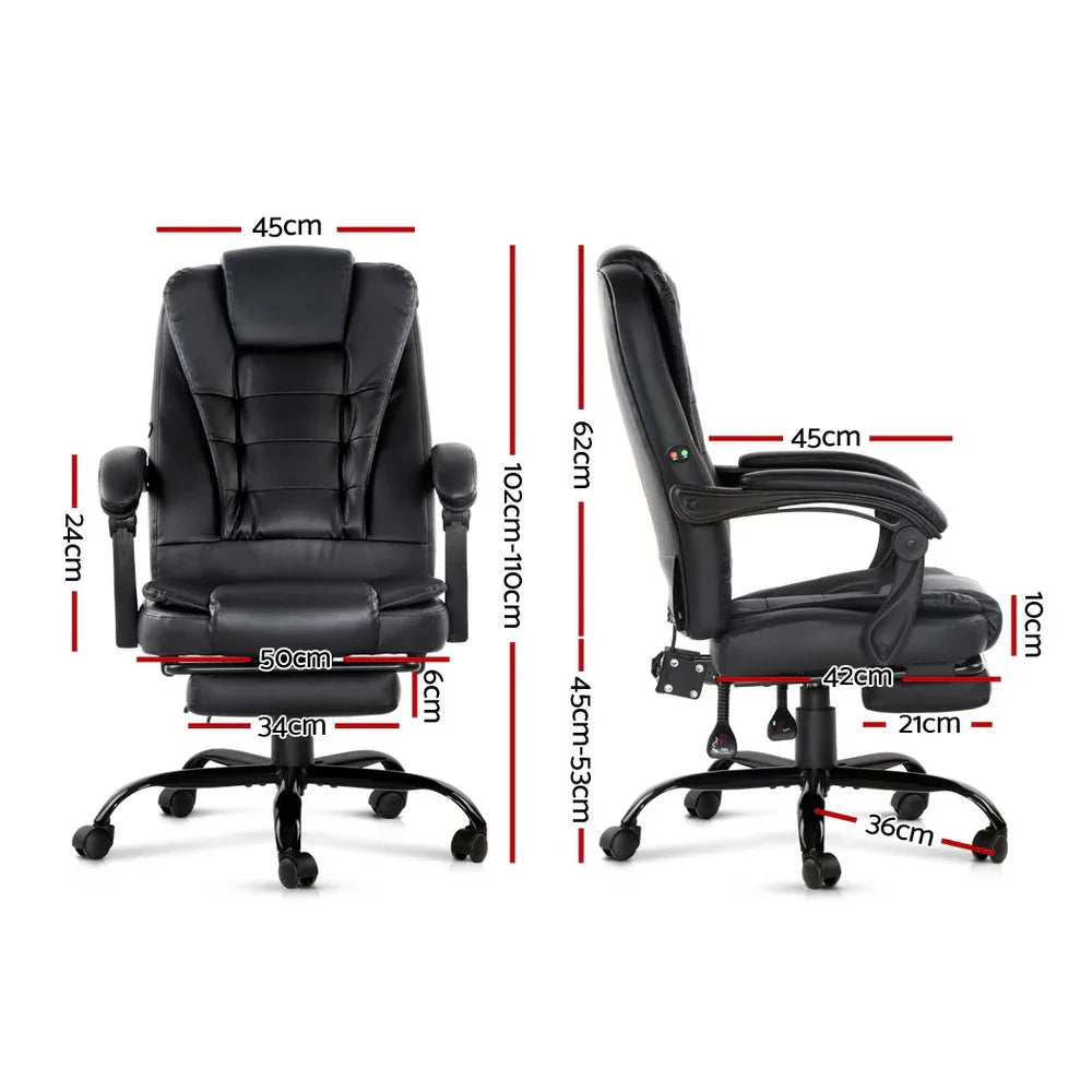 Artiss 2 Point Massage Office Chair PU Leather Footrest Black - Mekamart Australia