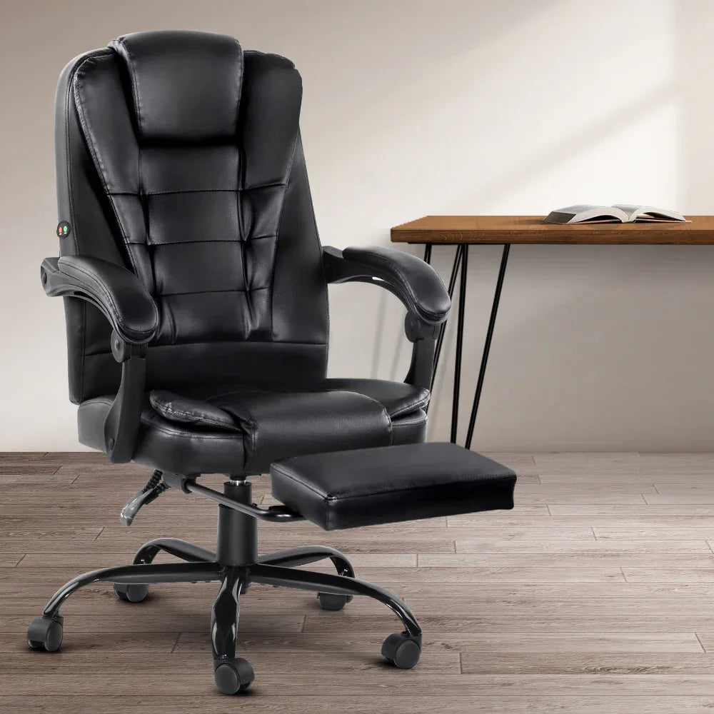 Artiss 2 Point Massage Office Chair PU Leather Footrest Black - Mekamart Australia