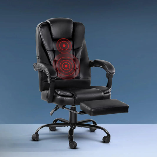 Artiss 2 Point Massage Office Chair PU Leather Footrest Black - Mekamart Australia