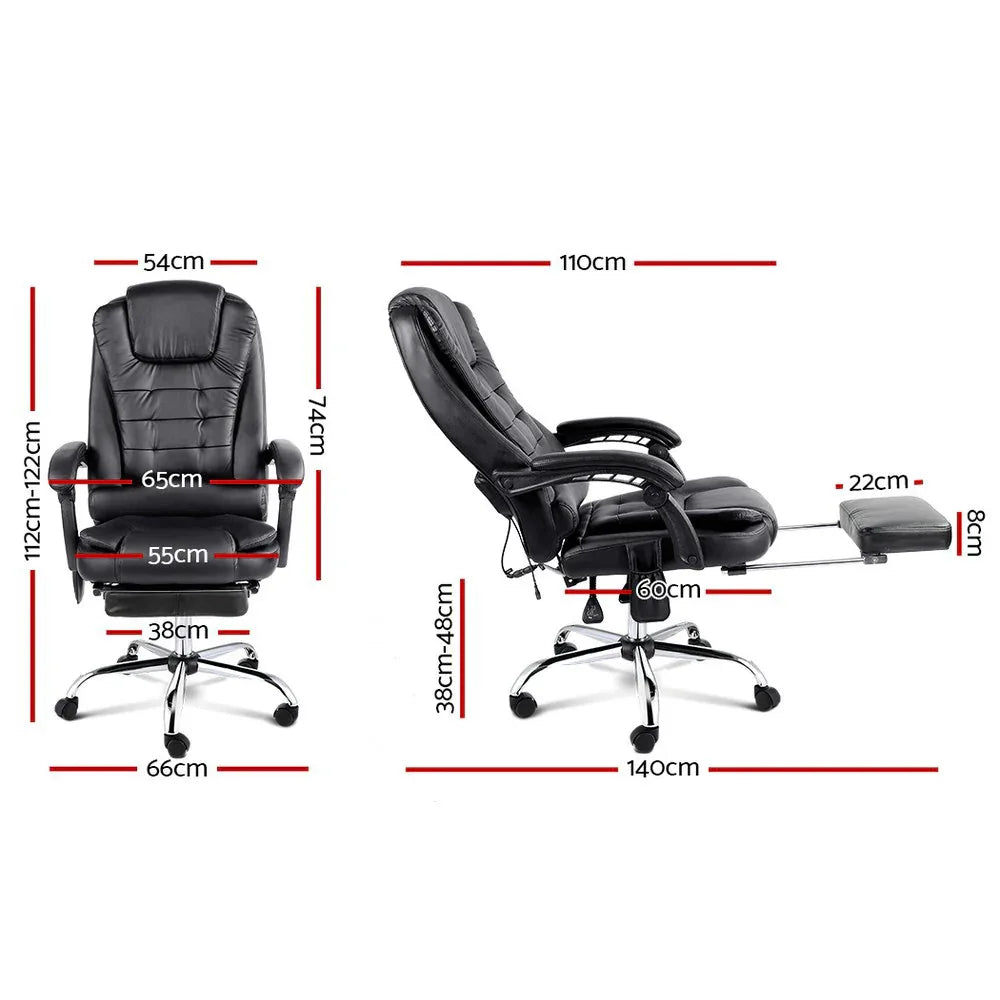 Artiss 8 Point Massage Office Chair PU Leather Footrest Black - Mekamart Australia