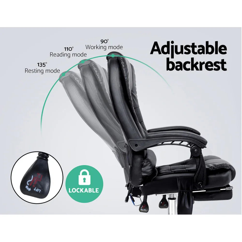 Artiss 8 Point Massage Office Chair PU Leather Footrest Black - Mekamart Australia