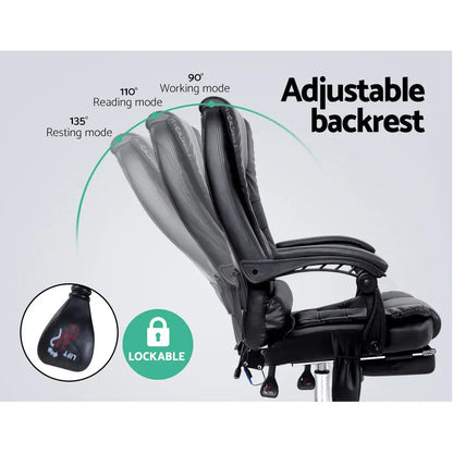 Artiss 8 Point Massage Office Chair PU Leather Footrest Black - Mekamart Australia
