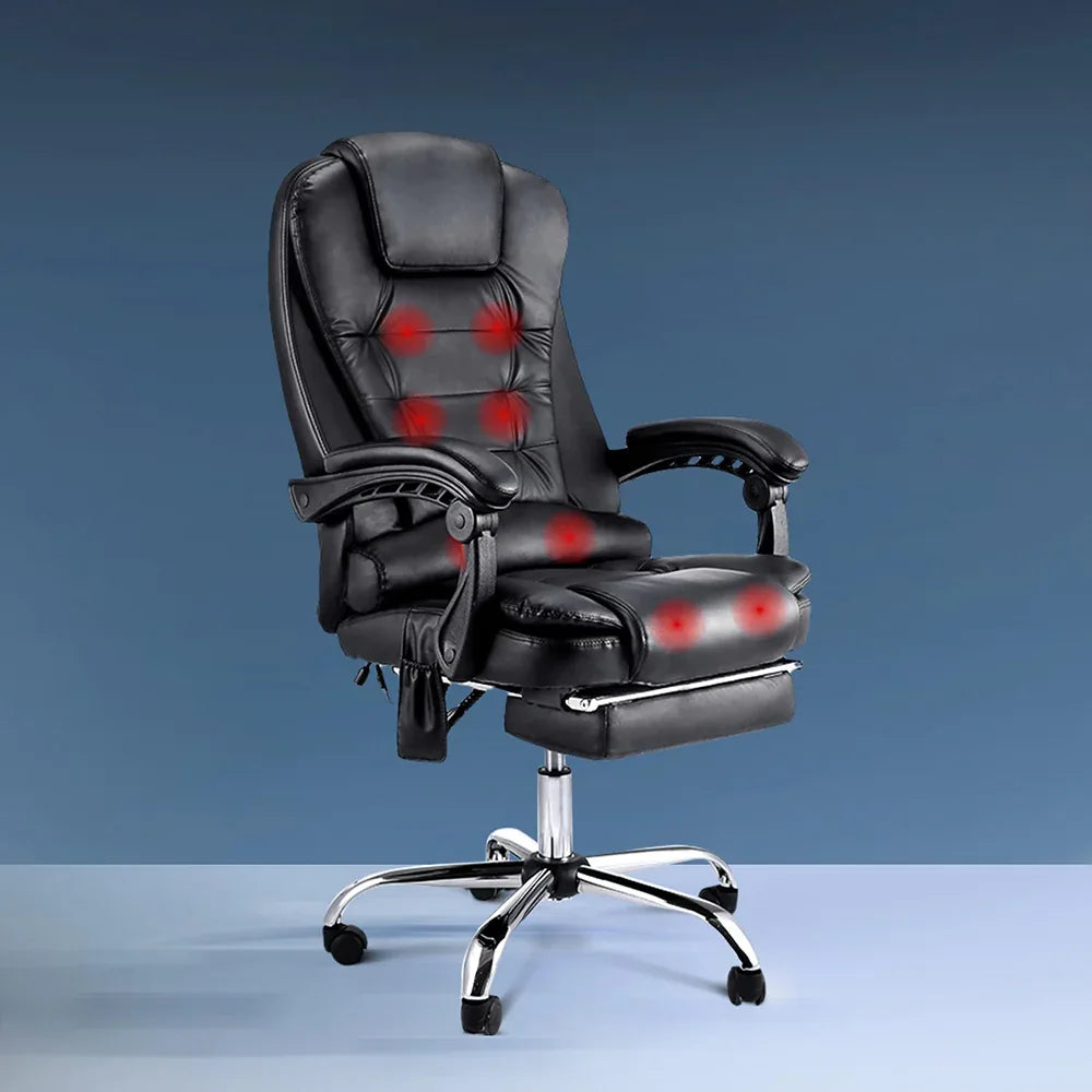Artiss 8 Point Massage Office Chair PU Leather Footrest Black - Mekamart Australia