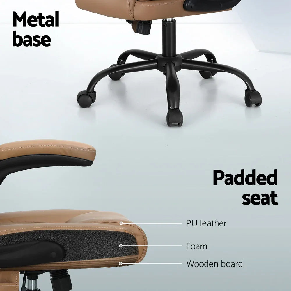 Artiss 2 Point Massage Office Chair Leather Mid Back Brown - Mekamart Australia