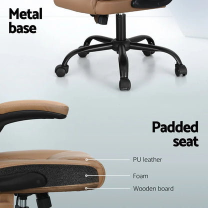 Artiss 2 Point Massage Office Chair Leather Mid Back Brown - Mekamart Australia