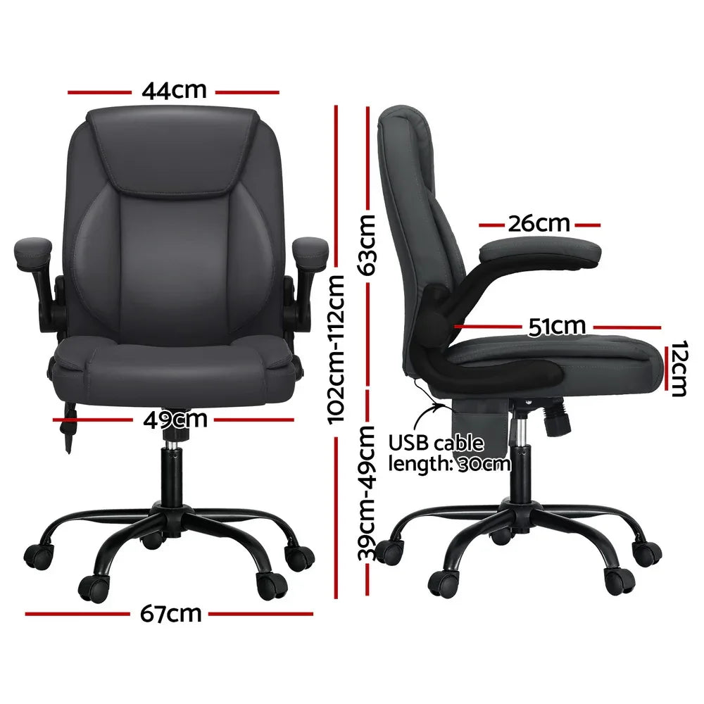Artiss 2 Point Massage Office Chair Leather Mid Back Grey - Mekamart Australia