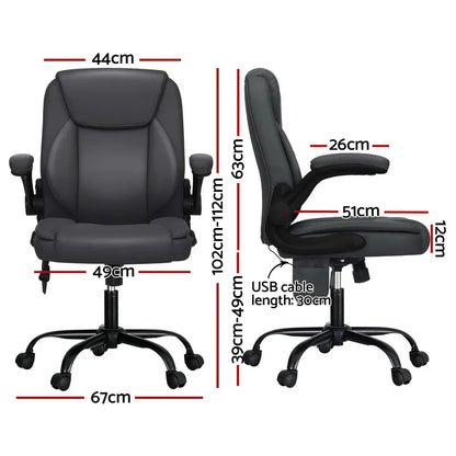 Artiss 2 Point Massage Office Chair Leather Mid Back Grey - Mekamart Australia