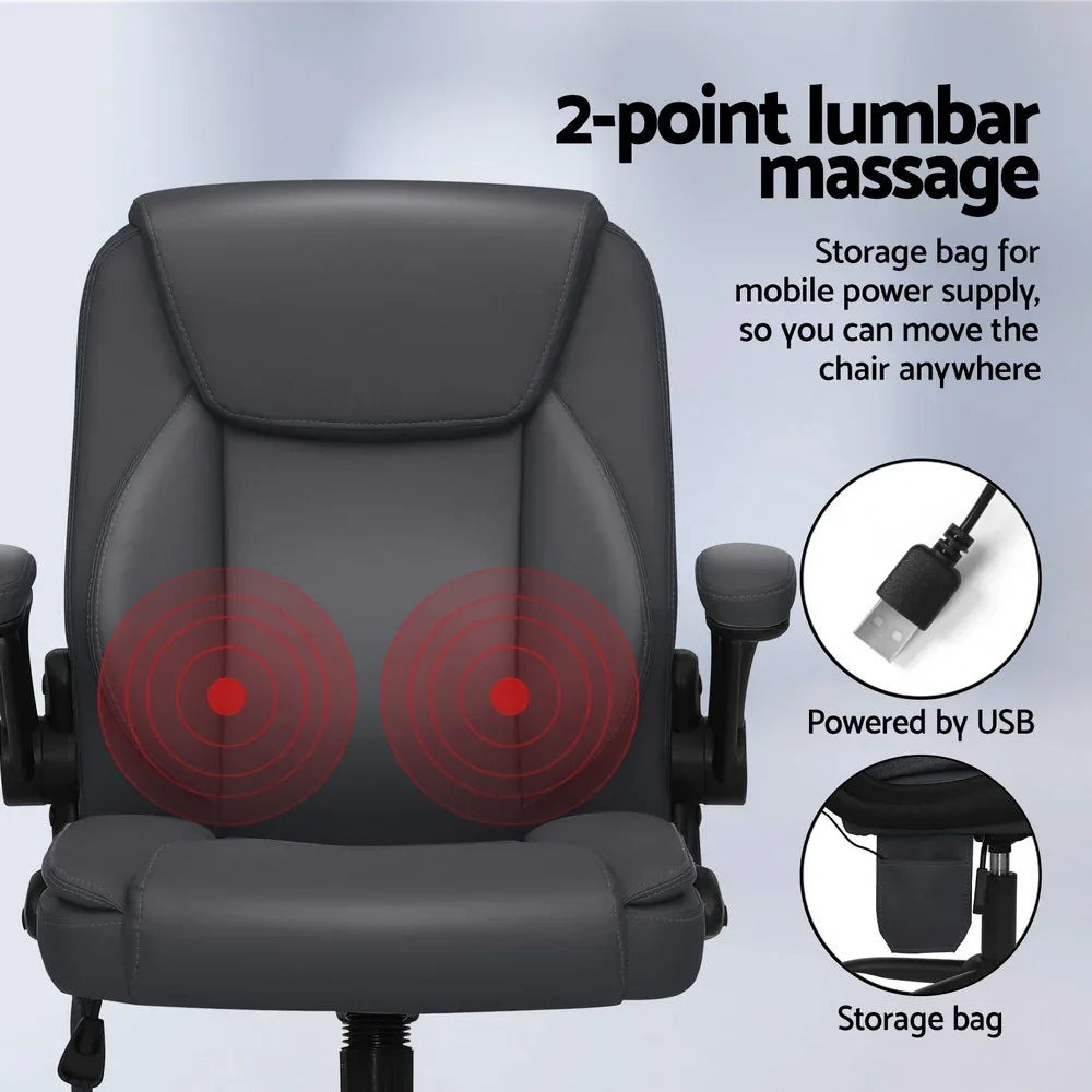 Artiss 2 Point Massage Office Chair Leather Mid Back Grey - Mekamart Australia