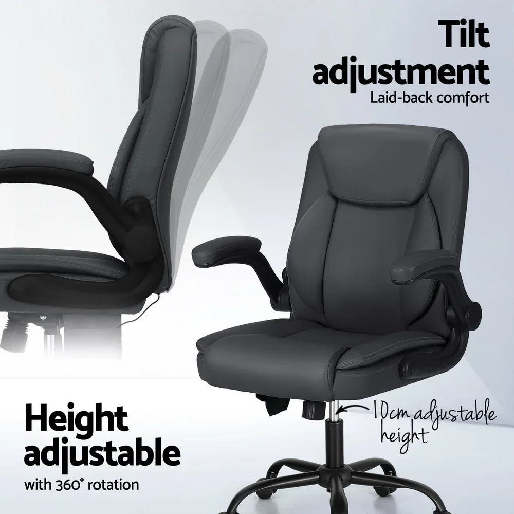 Artiss 2 Point Massage Office Chair Leather Mid Back Grey - Mekamart Australia