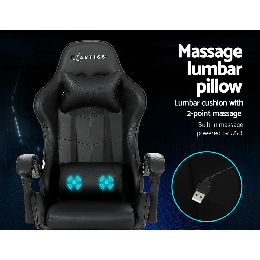 Artiss 2 Point Massage Gaming Office Chair Footrest Black - Mekamart Australia