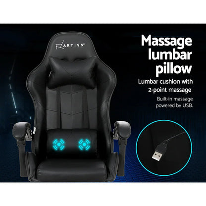 Artiss 2 Point Massage Gaming Office Chair Footrest Black - Mekamart Australia