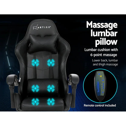 Artiss 6 Point Massage Gaming Office Chair Footrest Black - Mekamart Australia