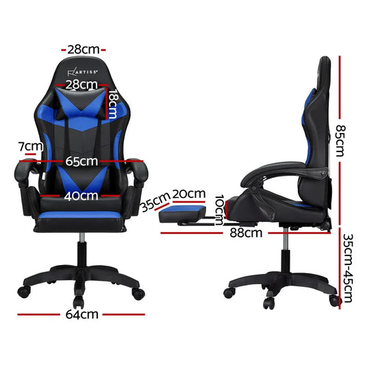 Artiss 6 Point Massage Gaming Office Chair 7 LED Footrest Blue - Mekamart Australia