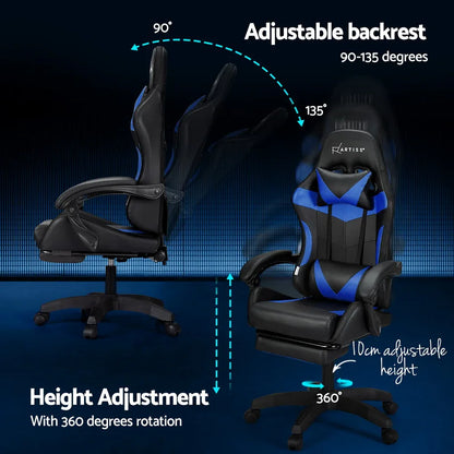 Artiss 6 Point Massage Gaming Office Chair 7 LED Footrest Blue - Mekamart Australia