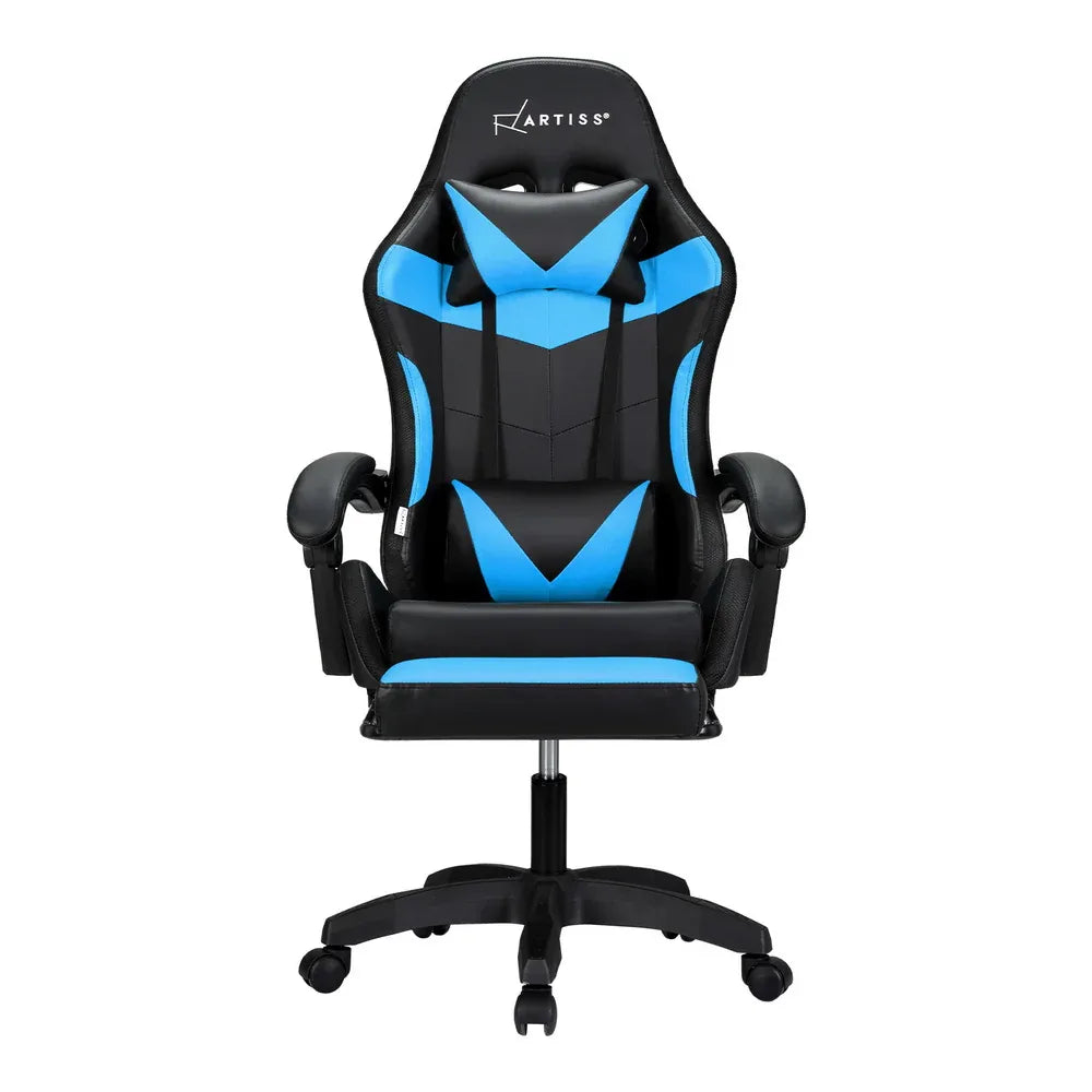 Artiss 6 Point Massage Gaming Office Chair 7 LED Footrest Cyan Blue - Mekamart Australia