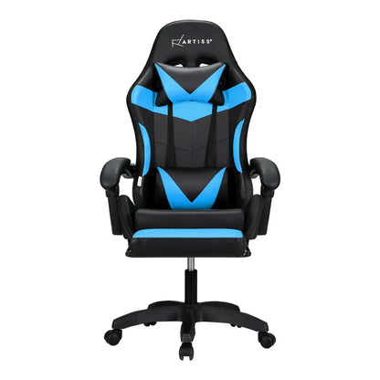 Artiss 6 Point Massage Gaming Office Chair 7 LED Footrest Cyan Blue - Mekamart Australia