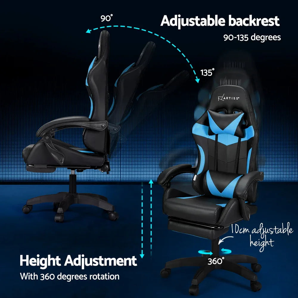Artiss 6 Point Massage Gaming Office Chair 7 LED Footrest Cyan Blue - Mekamart Australia