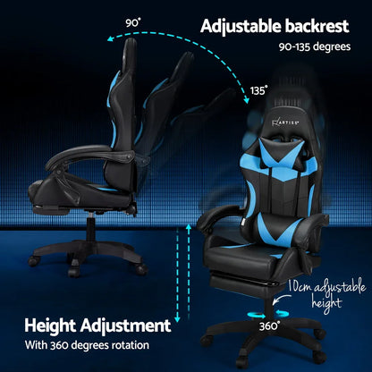 Artiss 6 Point Massage Gaming Office Chair 7 LED Footrest Cyan Blue - Mekamart Australia
