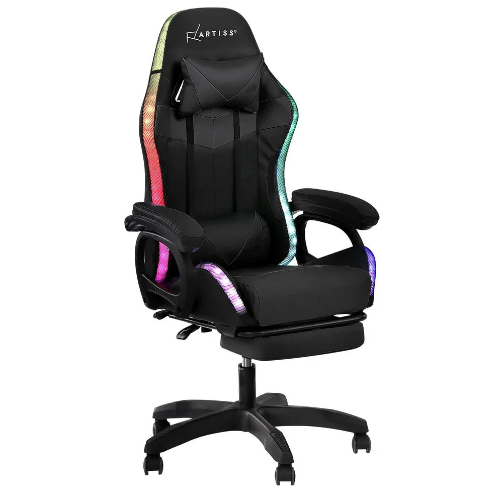 Artiss Gaming Office Chair 12 RGB LED Massage Computer Work Seat Footrest Black - Mekamart Australia
