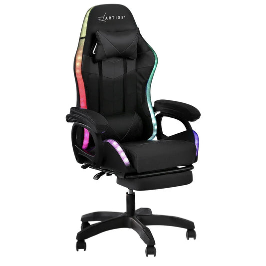 Artiss Gaming Office Chair 12 RGB LED Massage Computer Work Seat Footrest Black - Mekamart Australia