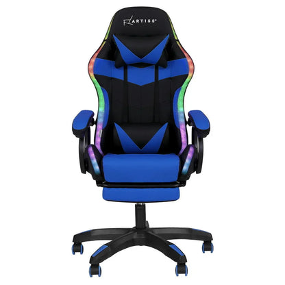 Artiss Gaming Office Chair 12 RGB LED Massage Computer Work Seat Footrest Blue - Mekamart Australia