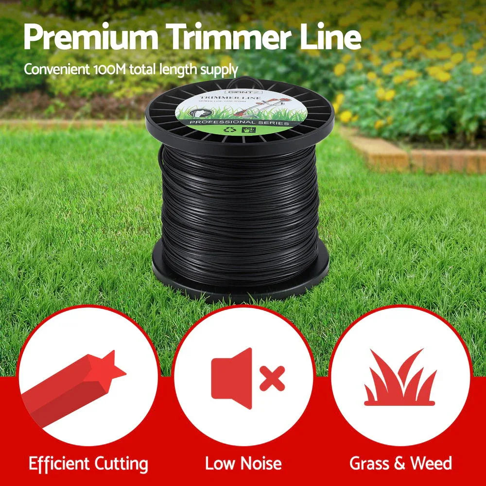 Giantz 100M Whipper Snipper Trimmer Line 2.4mm Star Nylon String Cord Black - Mekamart Australia