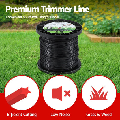 Giantz 100M Whipper Snipper Trimmer Line 2.4mm Star Nylon String Cord Black - Mekamart Australia