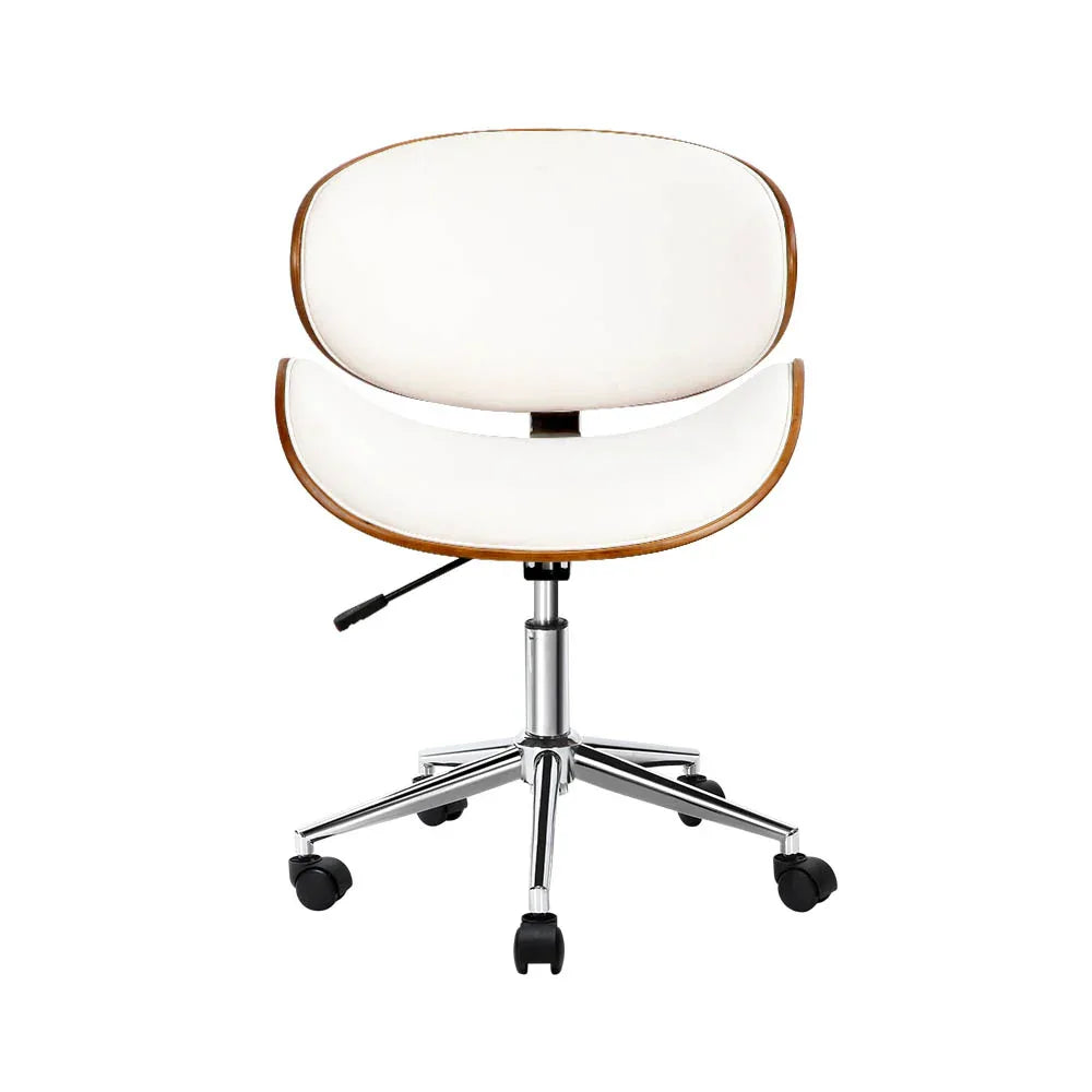 Artiss Wooden Office Chair Leather Seat White - Mekamart Australia