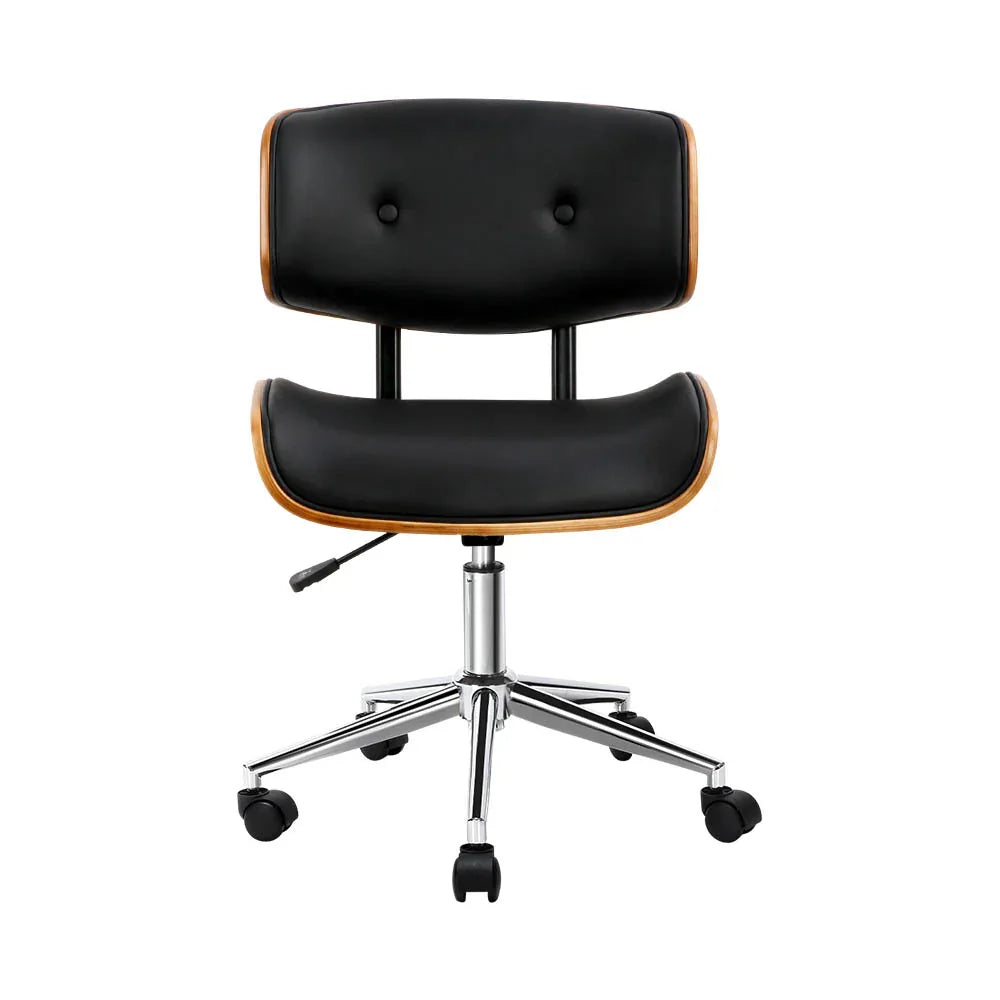 Artiss Wooden Office Chair PU Seat Black Brown - Mekamart Australia