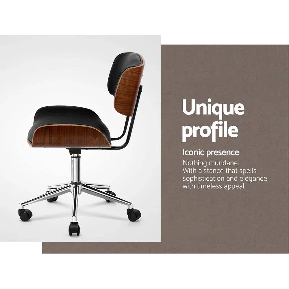 Artiss Wooden Office Chair PU Seat Black Brown - Mekamart Australia