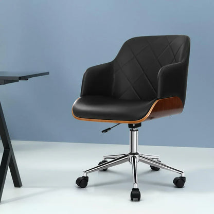 Artiss Wooden Office Chair Fabric Seat Black - Mekamart Australia