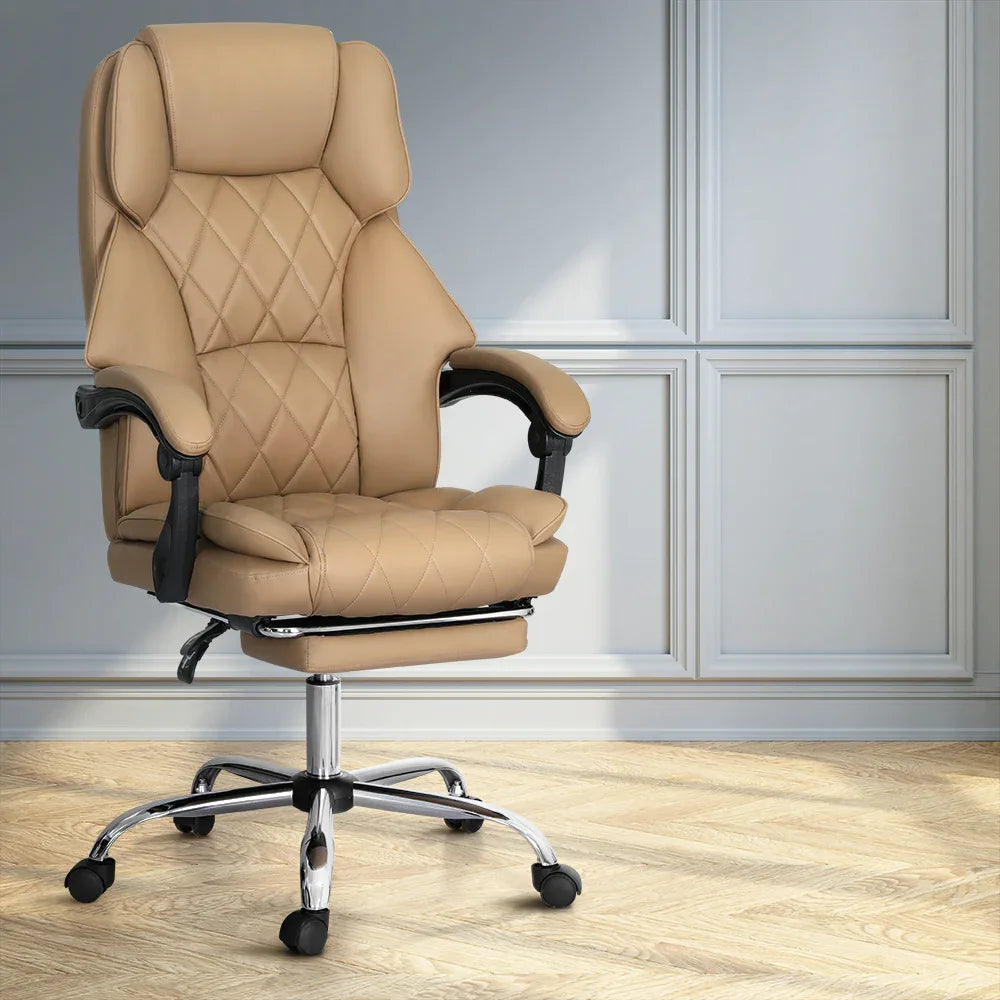 Artiss Executive Office Chair Leather Footrest Espresso - Mekamart Australia
