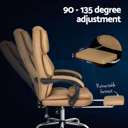 Artiss Executive Office Chair Leather Footrest Espresso - Mekamart Australia