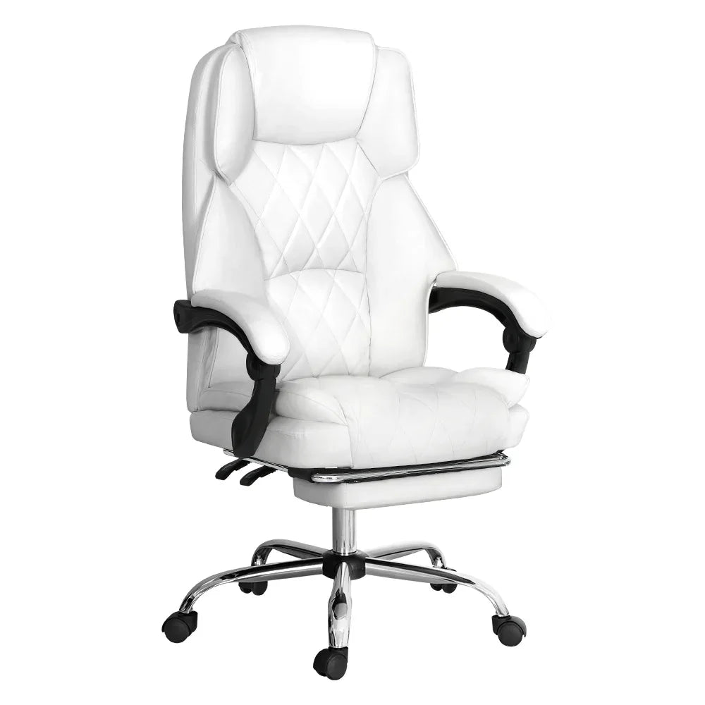 Artiss Executive Office Chair Leather Footrest White - Mekamart Australia