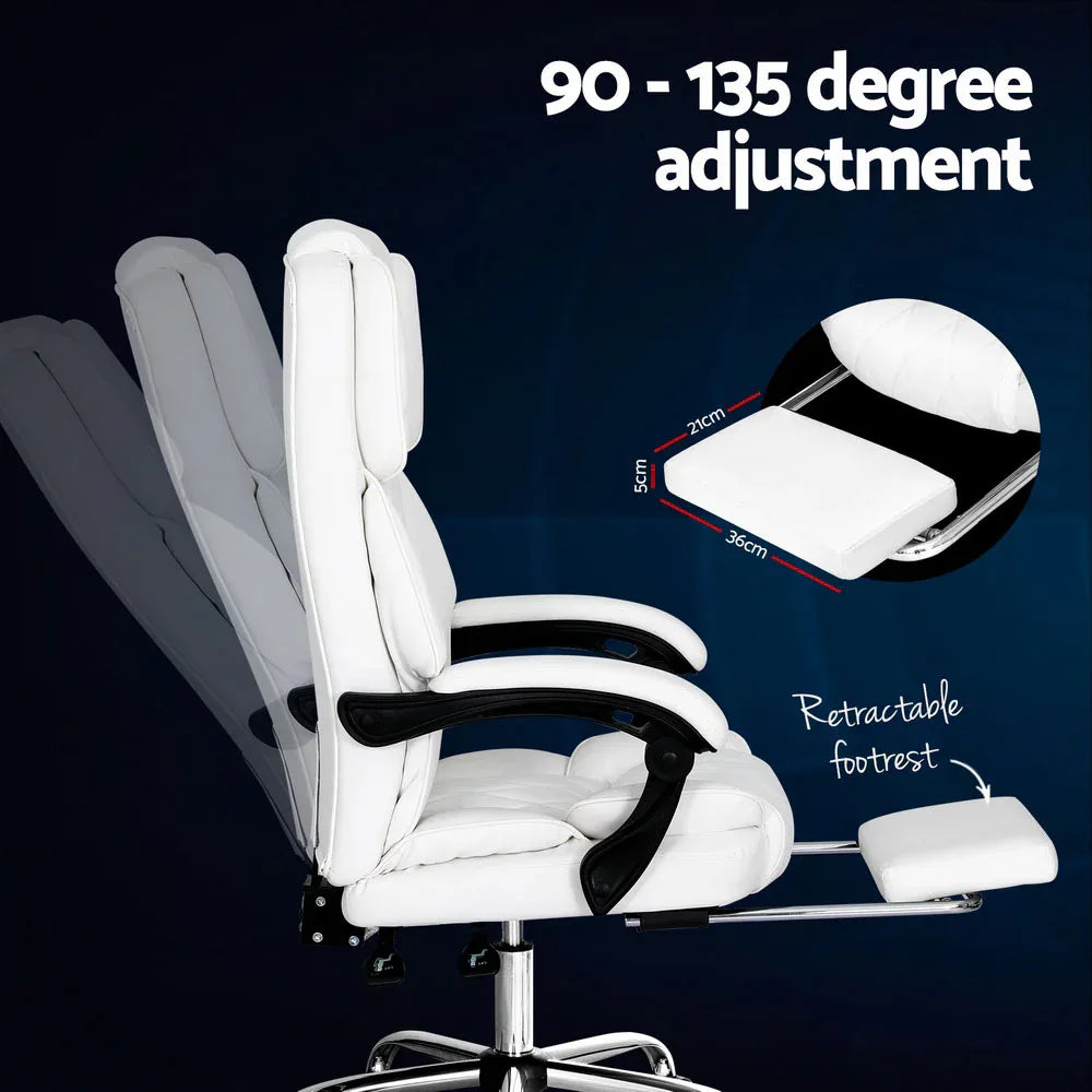 Artiss Executive Office Chair Leather Footrest White - Mekamart Australia