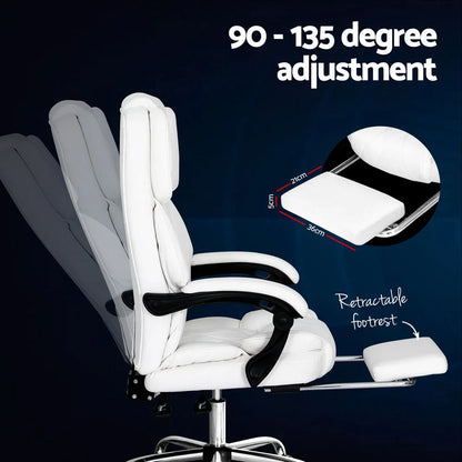 Artiss Executive Office Chair Leather Footrest White - Mekamart Australia