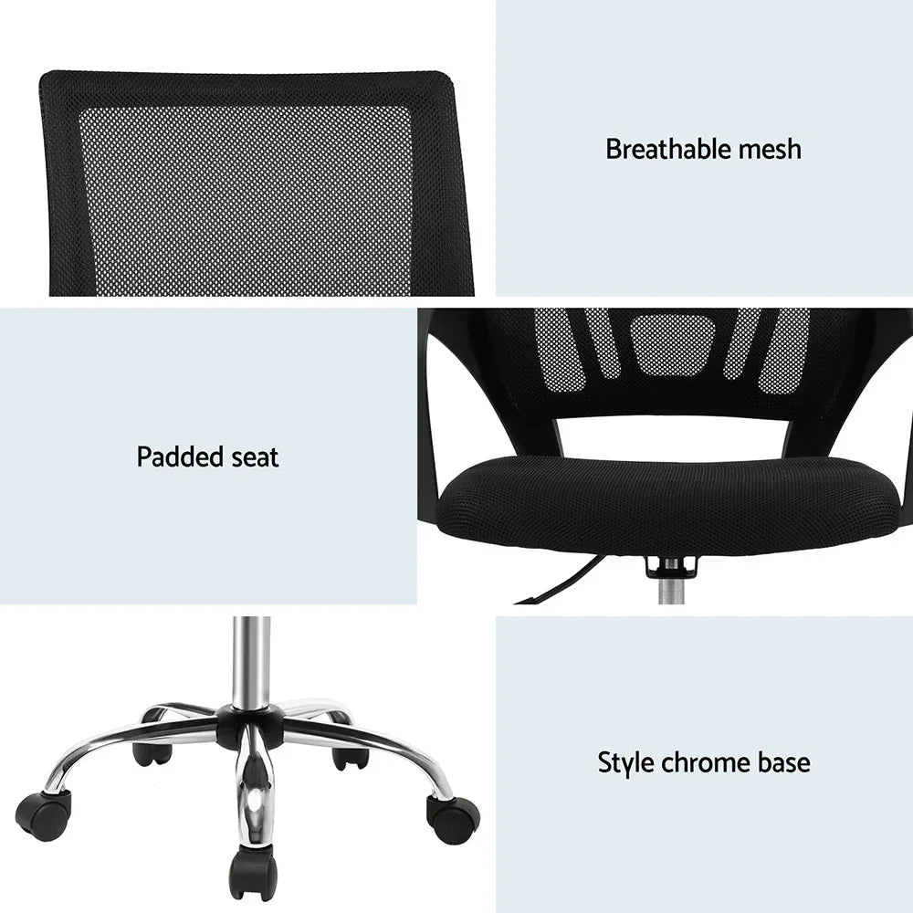 Artiss 2x Mesh Office Chair Mid Back Black - Mekamart Australia