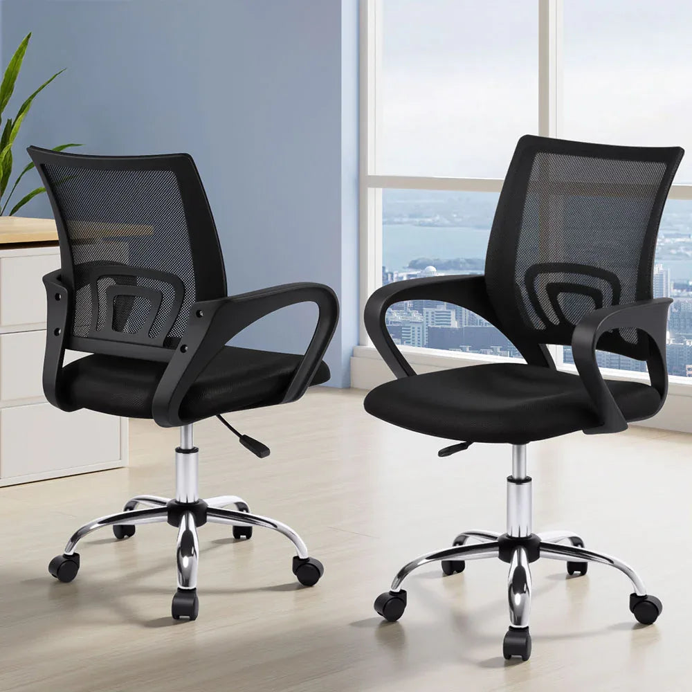 Artiss 2x Mesh Office Chair Mid Back Black - Mekamart Australia