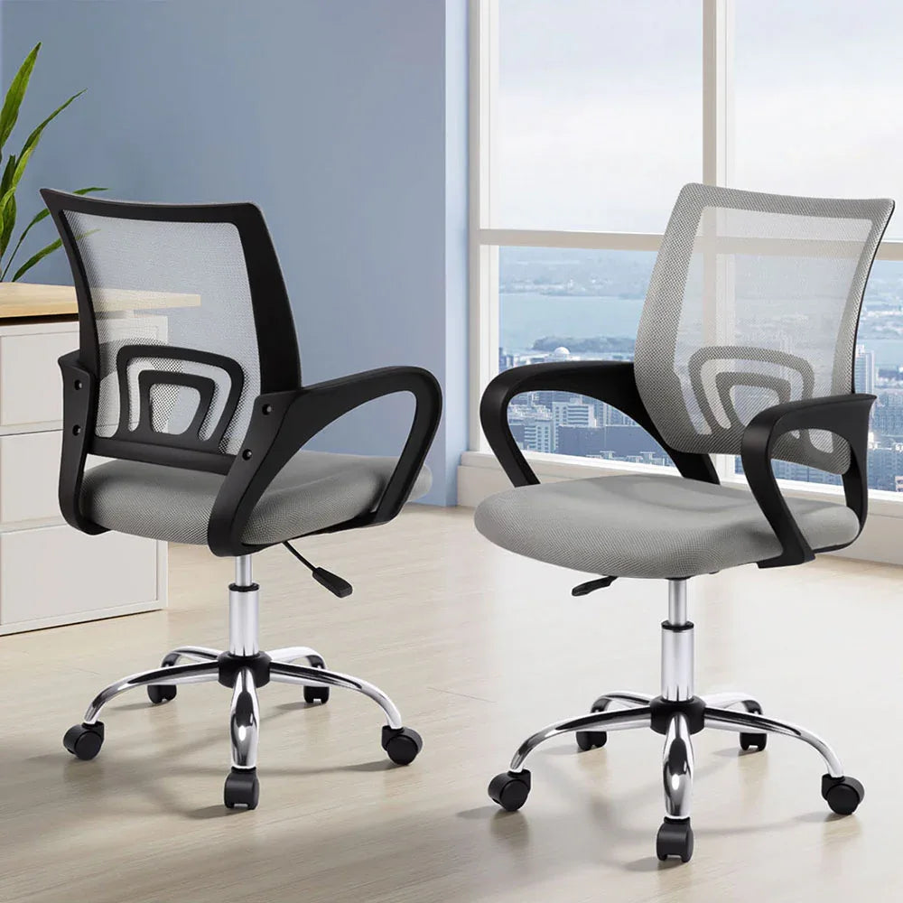 Artiss 2x Mesh Office Chair Mid Back Grey - Mekamart Australia