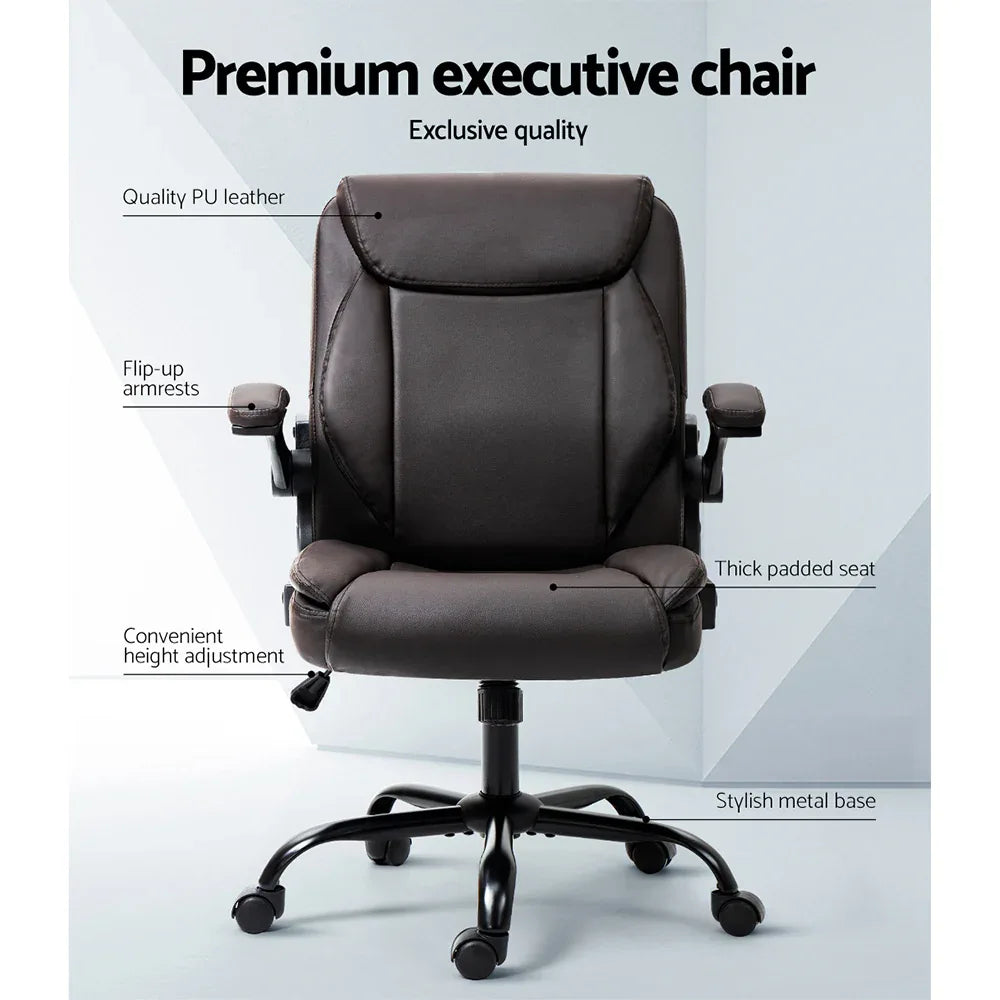 Artiss Executive Office Chair Mid Back Brwon - Mekamart Australia