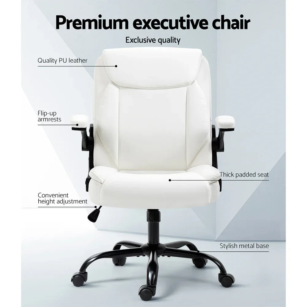 Artiss Executive Office Chair Mid Back White - Mekamart Australia