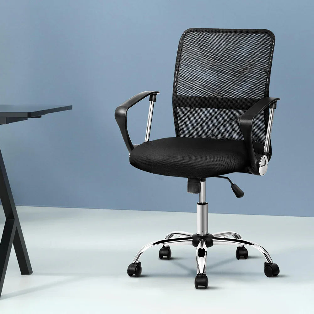 Artiss Mesh Office Chair Mid Back Black - Mekamart Australia