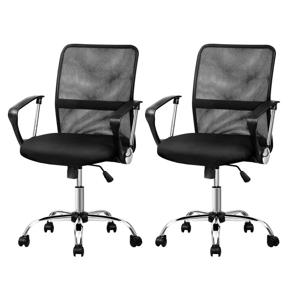 Artiss 2x Mesh Office Chair Mid Back Black - Mekamart Australia
