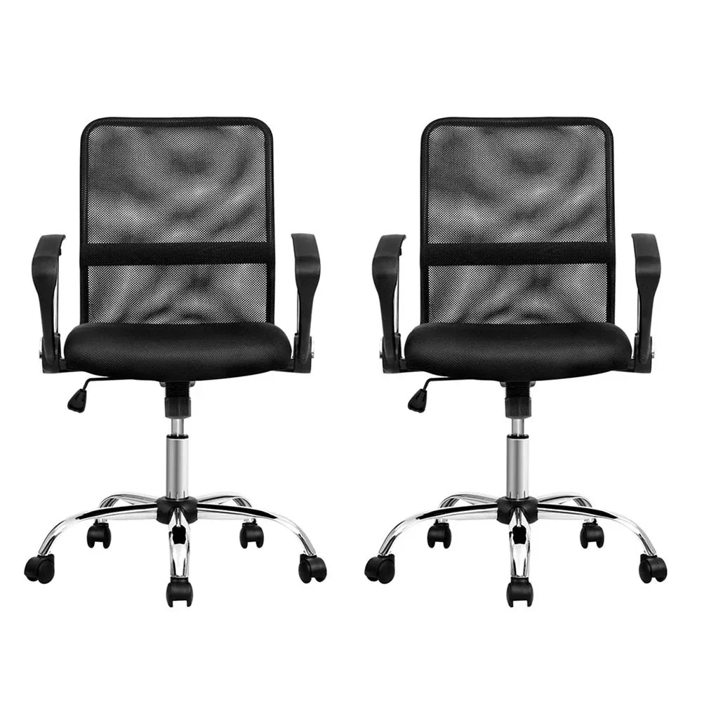 Artiss 2x Mesh Office Chair Mid Back Black - Mekamart Australia