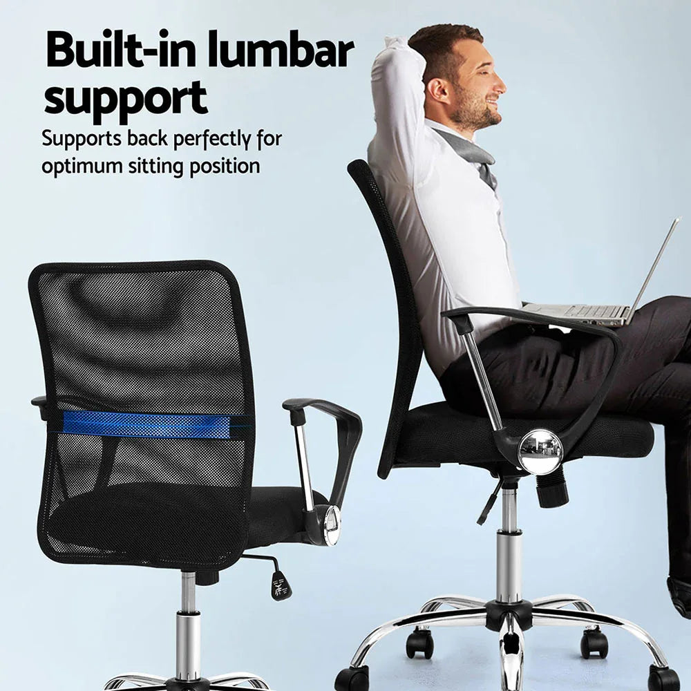 Artiss 2x Mesh Office Chair Mid Back Black - Mekamart Australia