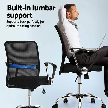 Artiss 2x Mesh Office Chair Mid Back Black - Mekamart Australia