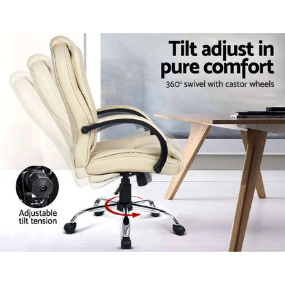 Artiss Executive Office Chair Leather Tilt Beige - Mekamart Australia